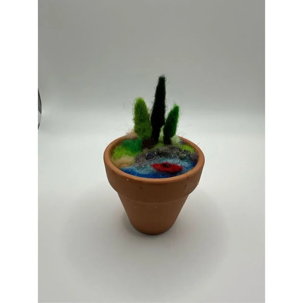 2 in pot Needle Felted 3D Landscape Art, kayak, Pine tree, river, MADE TO ORDER